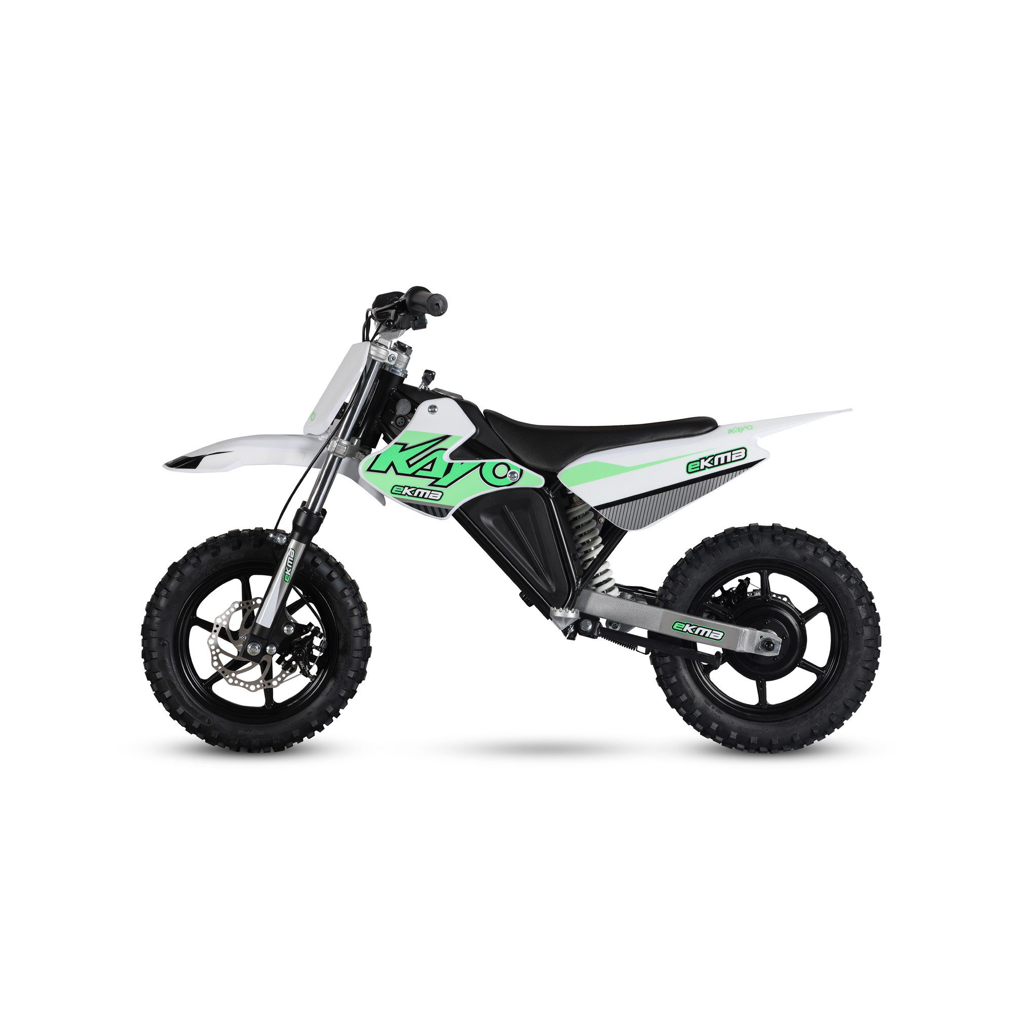 Side View of 2024 Kayo EKMB Dirt Bike with Green Graphics