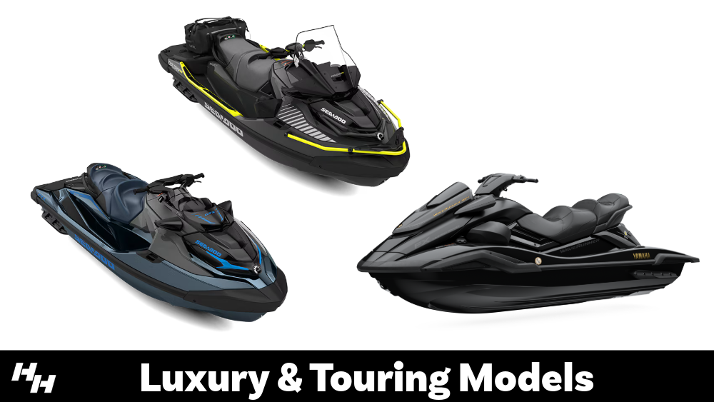Examples of the luxury and touring PWC models available from Sea-Doo and Yamaha