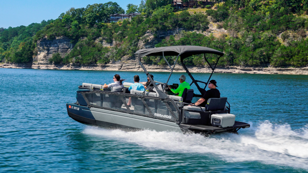 A group of friends enjoying a day on the water in a 2026 Sea-Doo Switch