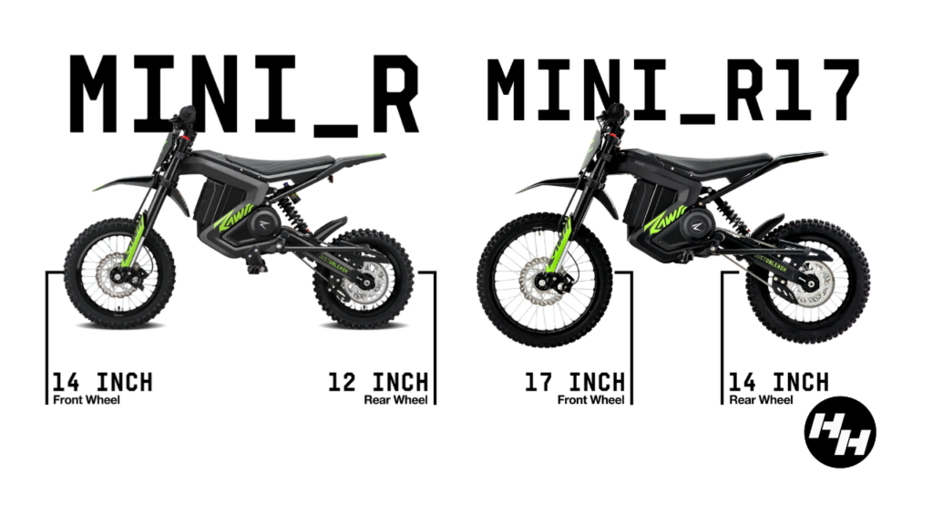 A graphic showing the difference between the wheels of the Mantis Mini R and Mini R17.