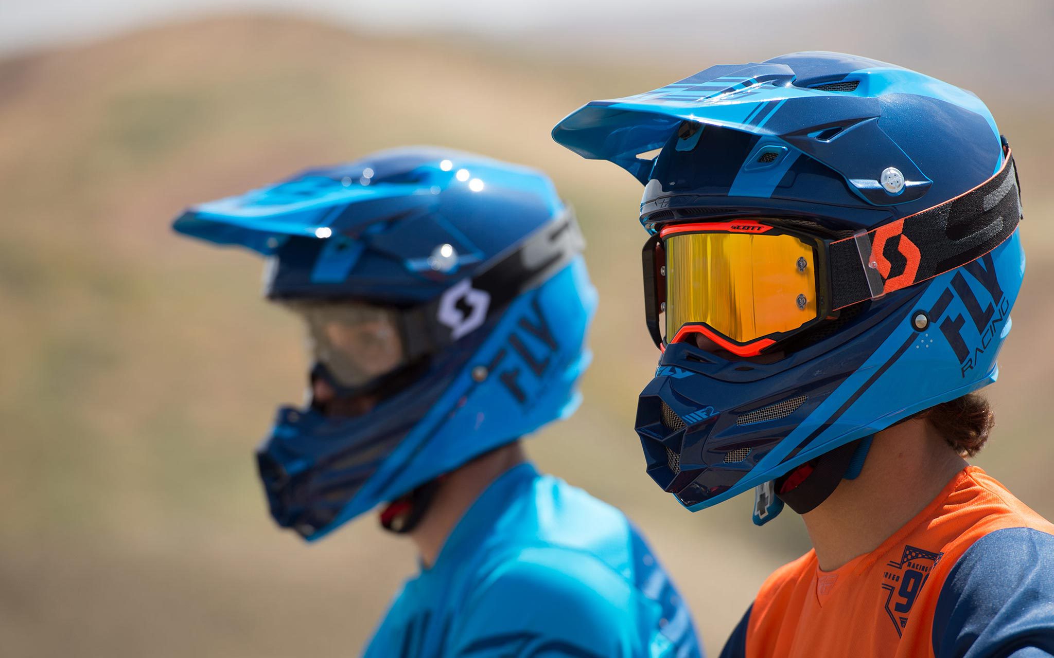 couple of dirt bike riders wearing Fly Racing Motocross Helmets