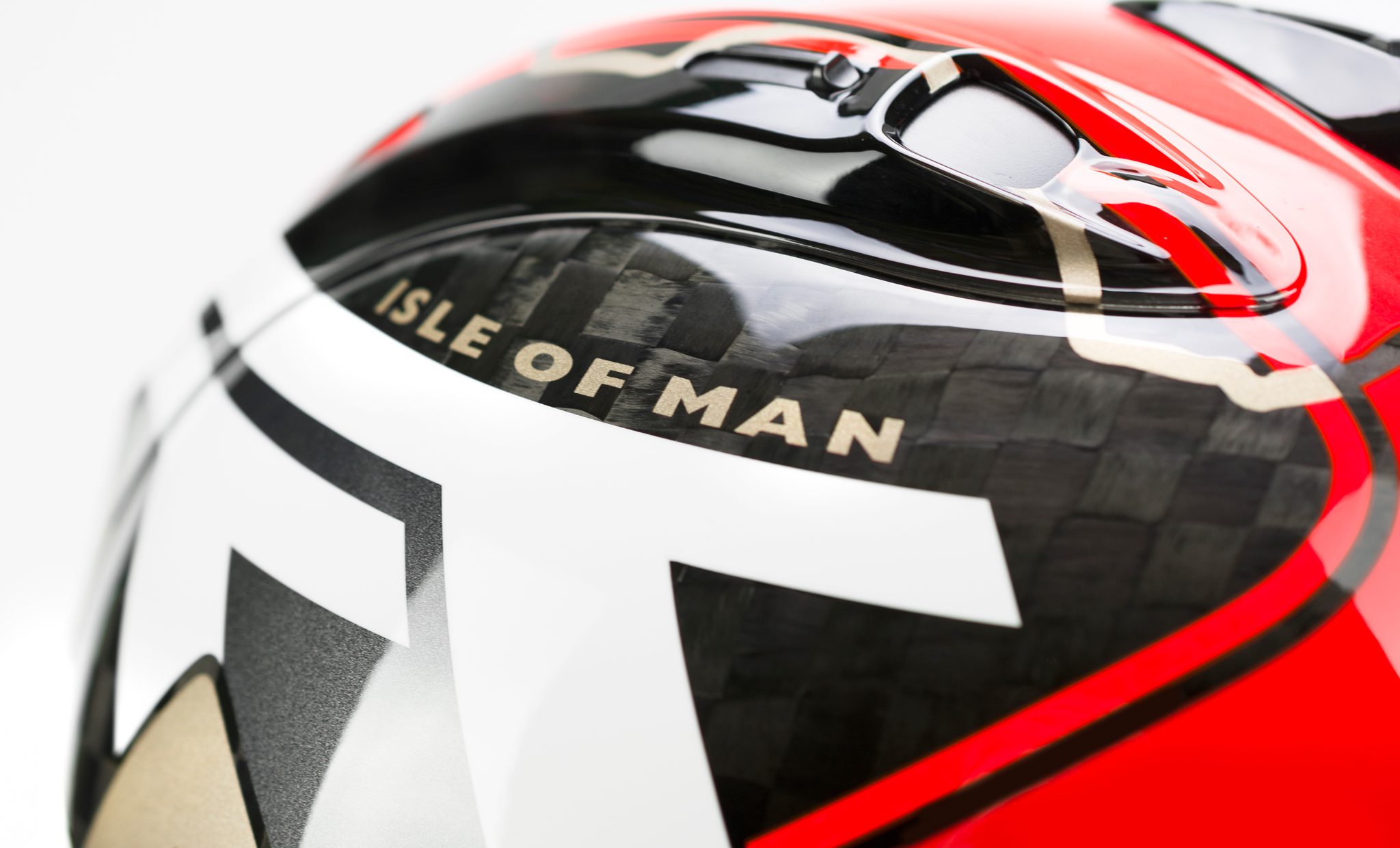 close up of Isle of Man graphic on Arai Corsair-X RC Helmet