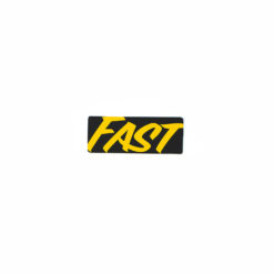 Black Sticker with Yellow Script reading "Fast"
