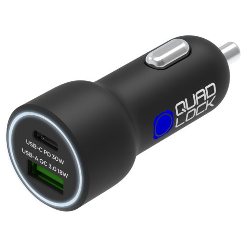 Quad Lock 48W Dual Car Charger – USB-C PD + USB-A QC3.0