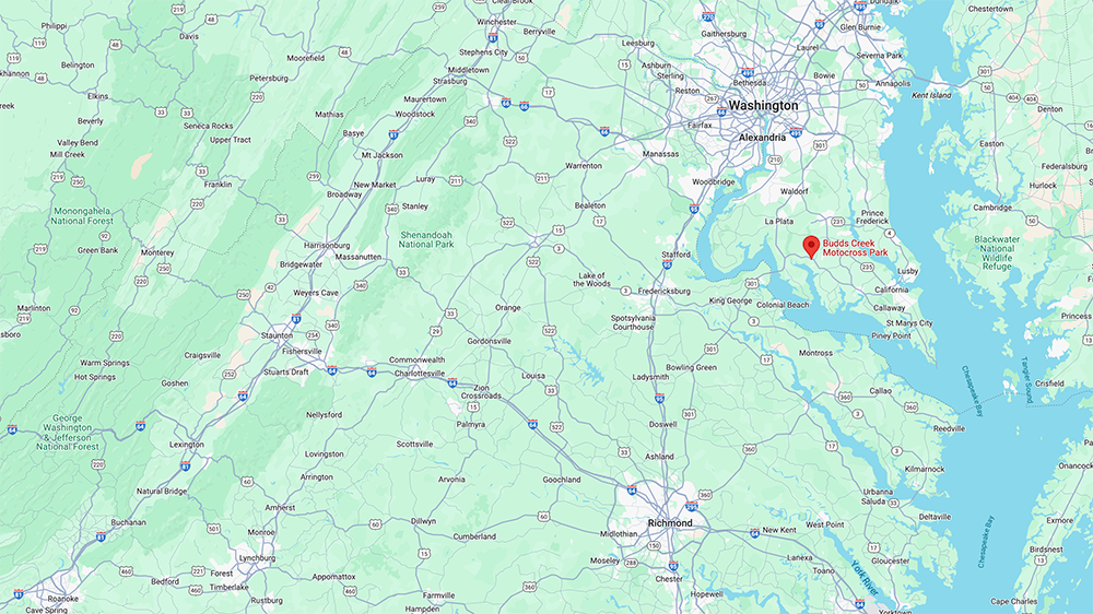 Google Map Location of Budds Creek Motocross Park