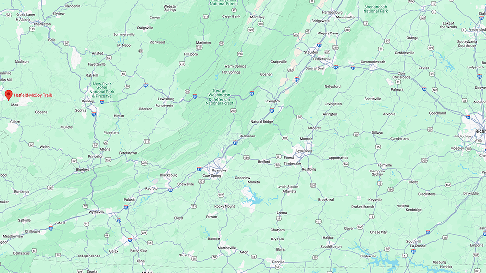 Google Map Location of Hatfield-McCoy Trails