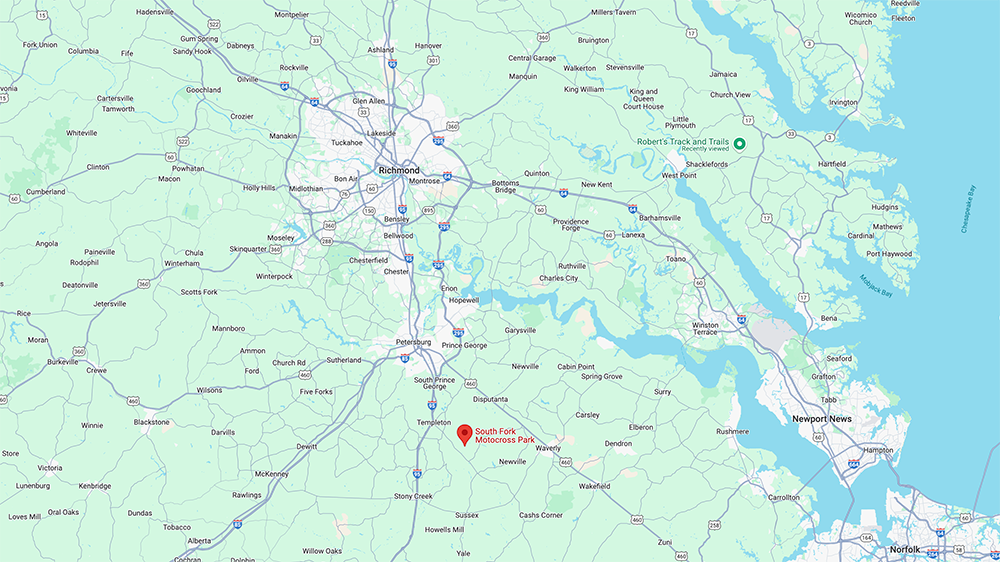 Google Map Location of South Fork Motocross Park