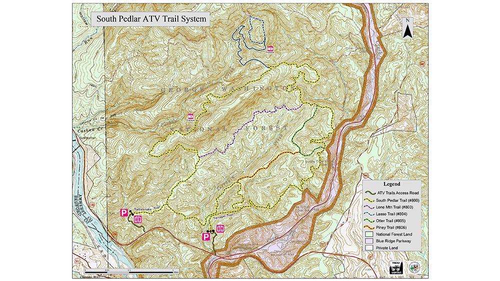 topo map of south pedlar atv trail system